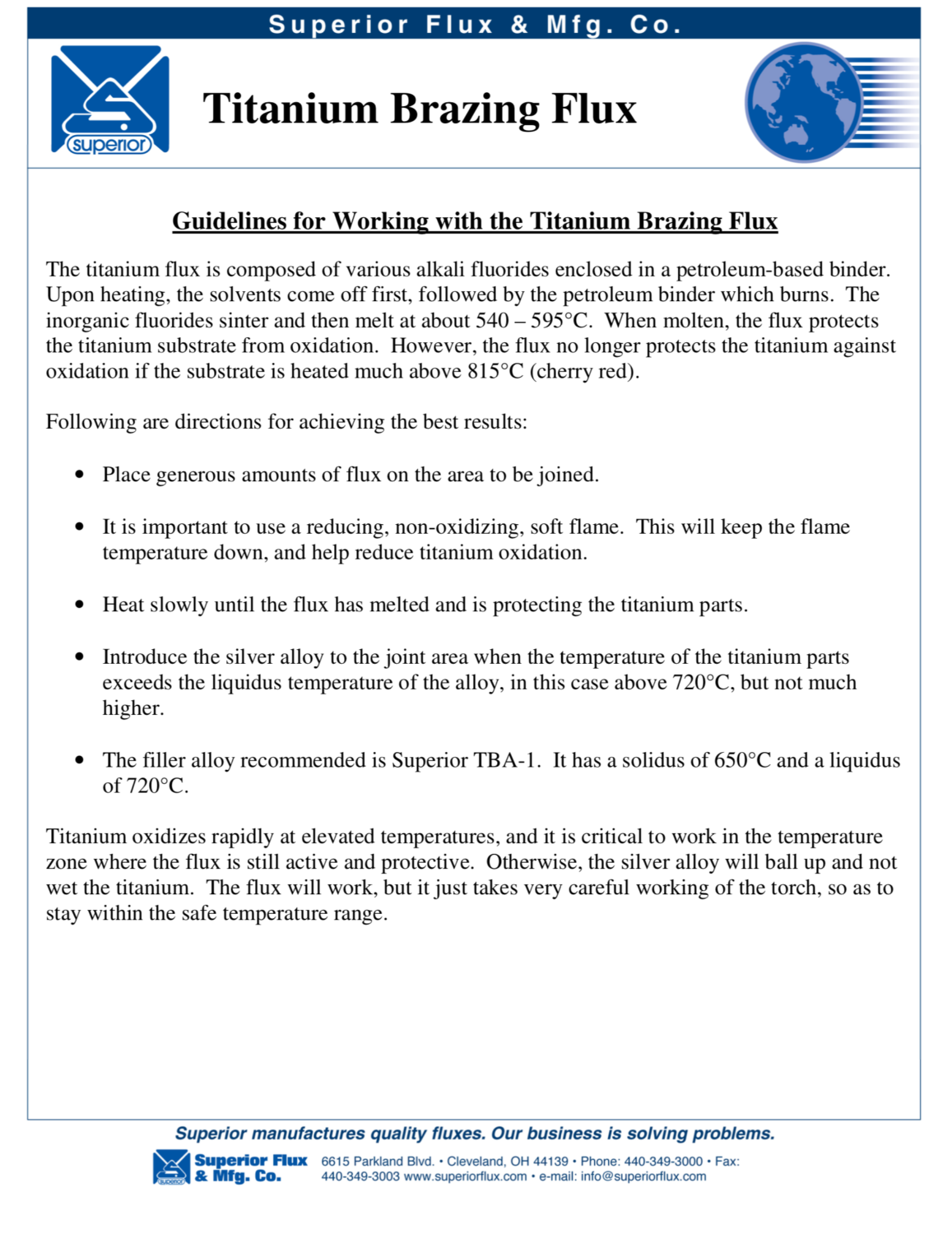 Brazing Titanium in Air Superior Flux & Mfg. Co.